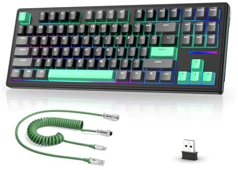MAMBASNAKE × Attack Shark TKL Hot-Swap-fähige, kabellose, mechanische Gaming-Tastatur mit benutzerdefiniertem, gewickeltem USB-C-Kabel, Dreifachmodus 2,4 GHz/BT5.0/kabelgebunden, 4600mAh Schwarz/Grün