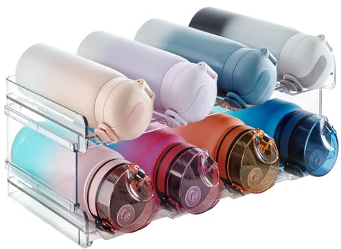 Lifewit Stackable Water Bottle Organiser for Cupboard, Freezer, Pantry, Plastic Cup Holder, Bottle Storage, Wine Racks for Kitchen Tabletop, Office - Pack of 2, Each Rack Holds 4 Containers