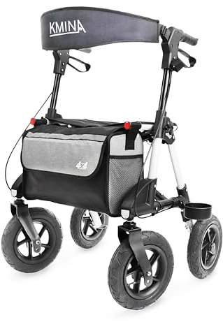 KMINA PRO - Rollator mit Luftbereifung Draußen, Faltbar Leicht mit Sitz, Großen Rädern, Gehwagen für Senioren