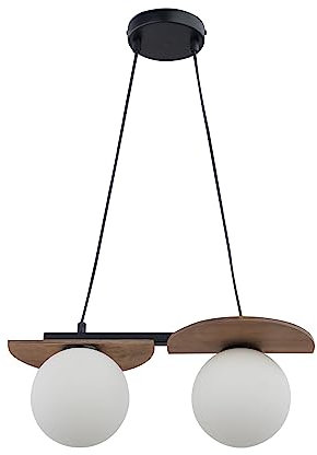Licht-Erlebnisse Esstisch Pendelleuchte BUGOLA Metall Holz Glas Kugeln G9 2-flammig gemütliche Wohnzimmer Hängelampe