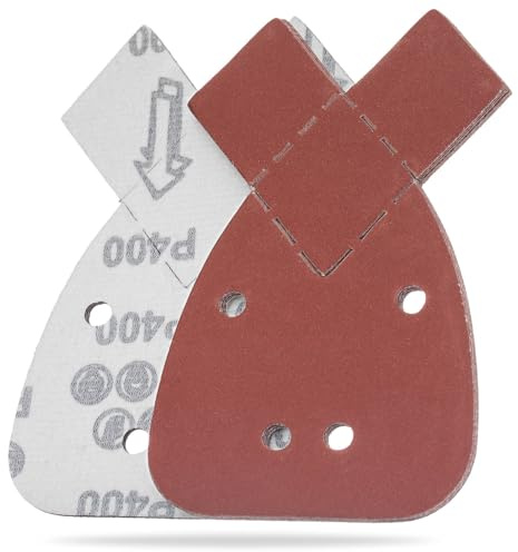 YoiYee 400 Grit Mouse Sanding Sheet, 4 Holes Hook & Loop Fastening Sandpaper, Back Sand Paper Pad, 2 Replacement Tips, For Black and Decker Detail Palm Sander, 140 x 95 mm, Red, 10pcs