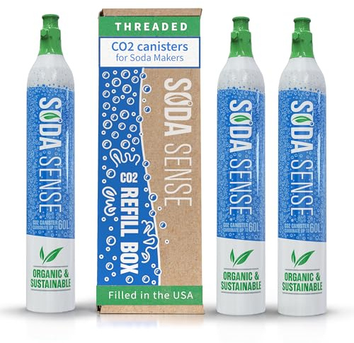 Soda Sense 60L CO2 Exchange Canister - 3 Pack, Threaded Style - Compatible with All 'Screw-In' Soda/Sparkling Water Makers, Including SodaStream BLUE Cylinder Models, Ninja Thirsti, Philips & More