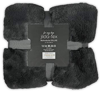 jilda-tex Wohn- Kuscheldecke Felloptik Rabbit Deluxe 750 GSM 220x240 cm Kunst-Felldecke (Grau 220x240)