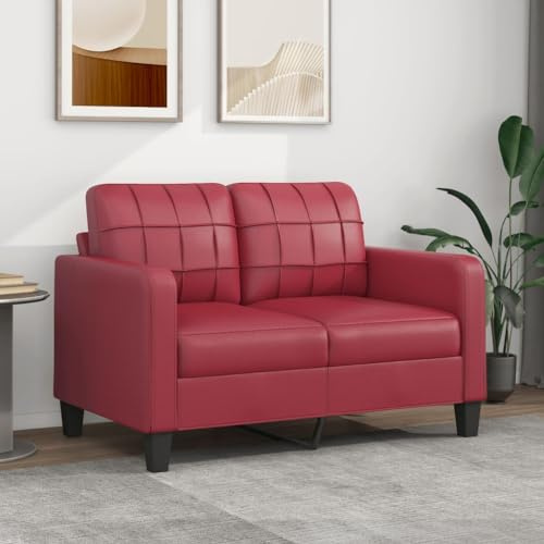 SECOLI Sofa 2-Sitzer Couch Lounge für Wohnzimmer/Schlafzimmer/Büro/Wohnung - 120cm - Weinrot - Kunstleder