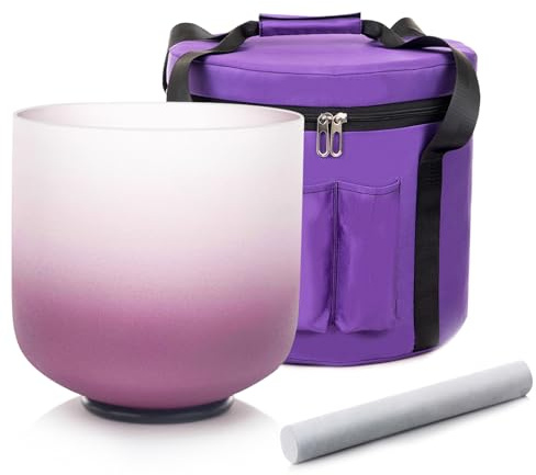 Siceeoly Singing Bowl 7 inch B Note 432Hz Purple Color Crown Chakra Quartz Frosted Crystal Meditation Bowl with Carrying Case Suede Mallet and O-ring