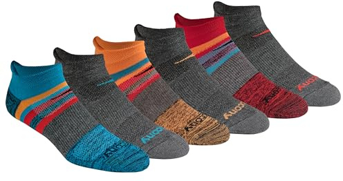 Saucony Men's RunDry Mesh Ventilating Comfort Fit Performance Tab Socks, Available in M-XL (6, 12 Pairs), Charcoal Fashion (6 Pairs), Large