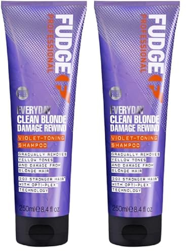 Fudge Professional Everyday Clean Blonde Damage Rewind Shampoo, Daily Purple Toning for Blonde Hair, Bond Repair Technology, 250 ml (Pack of 2)