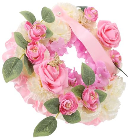Cabilock Herzförmiger Rosenkranz Ostern Grabstein Blumen Dekoration Mit Stift Künstlicher Gedenkgrabkranz Beerdigung Trauergirlande Grabstein Kranzmarkierung