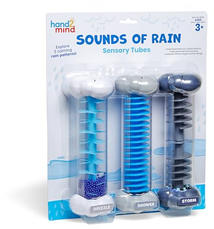 Learning Resources Tubes sensoriels Les Sons de la météo, Jouets Mixtes, Jouet à Manipuler apaisant, 3 Sons, Neige, Pluie et Orage, dès 3 Ans