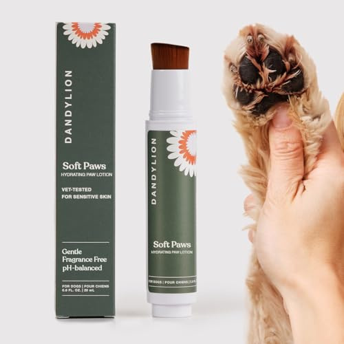Dandylion Soft Paws Paw Lotion with Brush | Fragrance-Free Dog Paw Moisturizer for Itchy, Dry, Cracked Dog Paws | pH-Balanced | 0.6 fl oz