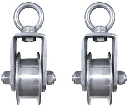 2 Stück H-Nut-Lenkrollen, robuste Seilrollen, Richtungsrolle aus Edelstahl 304, 360° drehbarer Ring, für Vierkantrohr, Drahtseilschiene, Schiebetür (Schlitzbreite 22 mm)