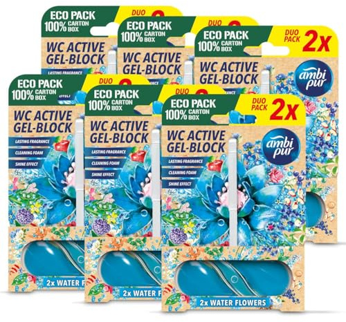 Ambi Pur WC Active Gel-Block 2x45g Water Flowers - WC Duft (6er Pack)
