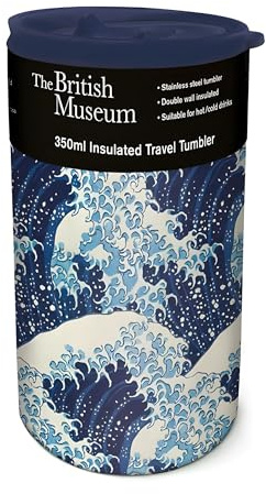 Museums & Galleries Insulated Travel Tumbler - The Great Wave by Hokusai - The British Museum Design - 350ml Stainless Steel Cup - Re-Usable Mug