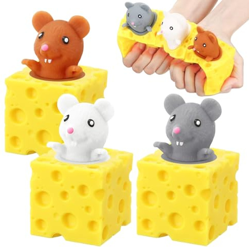 3 Stücke Käse Mäuse Tassen Tier Anti Stress Spielzeug Stressabbau Spielzeug | Simulation Mäuse Fidget Toys, Quetschspielzeug Mäuse Stressball Zappelspielzeug Hilft Stress Abzubauen