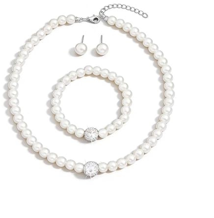 Clataly Perle Halskette Armband Ohrring Set Kristall Halskette Brautschmuck Zubehör für Frauen Mädchen