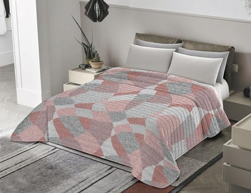 Banzaii Trapuntino Matrimoniale 250x260 cm Primaverile Estivo, Copriletto Leggero Trapuntato Imbottito Made in Italy - Francesca Rosa