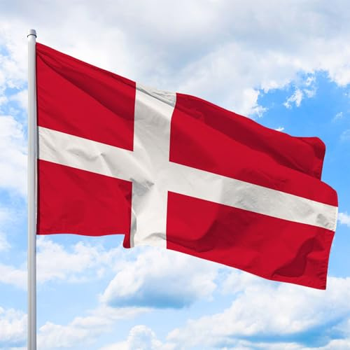 Dänemark Flagge 250 x 150 cm - für Fahnenmast, Dänemarkfahne aus reißfestem Fahnen-Polyester-Stoff, Hissfahne Quer wetterfest und UV-beständig