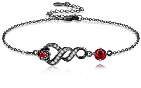 URONE Schwarzes Rosenarmband Sterlingsilber Unendlichkeitsarmband Rosenschmuck Geschenke für Frauen