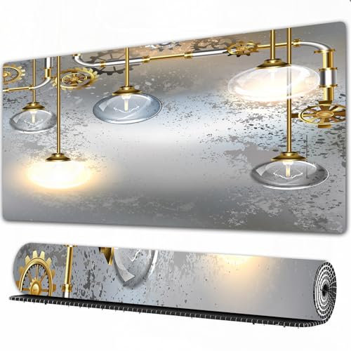EOMKSE Mouse Pad Gaming Large Desk Pad Washable Mouse Pad Laptop Desk Mat,Industrial Decor,Steampunk Antique sition Brass Fastening Round Fig,Home Mouse Pad with Anti-Slip Rubber Base,12x31.5 in