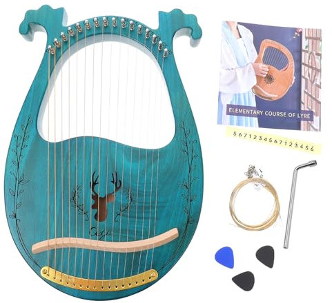 JOINPAYA Saiten Lyra Harfe Tragbares Musikinstrument Aus Massivem Holz Antiker Stil Blauer Korpus Mit Ersatzsaiten Geeignet Für Anfänger Und Musikliebhaber Kinderfreundlich Und Langlebig
