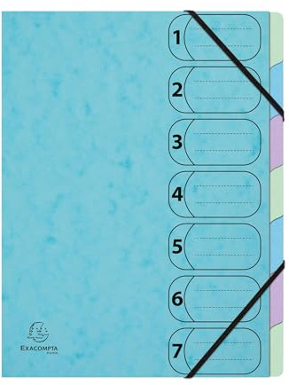 Exacompta - Ref. 56560E – Karton mit 8 Ordnern Harmonika Aquarel – mit Gummibändern und bedruckten Fenstern – ausziehbarer Rücken – glänzender Kartendeckel – 7 Fächer – 24,5 x 32 cm – A4 – sortiert