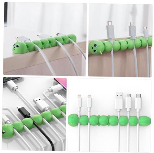 Angoily Caterpillar-Shaped Silicone Cable Winder Durable Data Wire Organizer for Home Office Easy to Clean Strong Adhesive for Multiple Surfaces Green