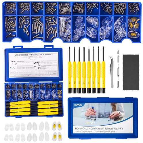 Upgraded All-in-One Magnetic Eyeglass Repair Tool Kit with Screws, Glasses Fixing Kit with Precision Screwdriver Set, Eyeglass Nose Pads and Tweezer for Travel, Gift, Christmas