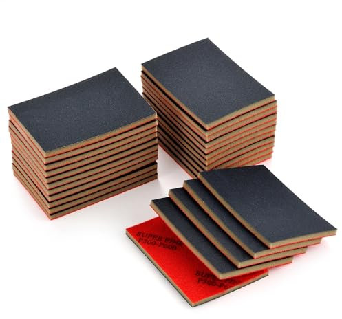 MAXMAN Lot de 20 éponges abrasives flexibles, réutilisables, grain 500-600, bloc de ponçage manuel 75 x 100 mm, tampons abrasifs pour métal, bois, peinture, modèle et meubles