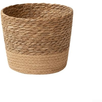 Sumsoctober Panier de plantes tissé à la main avec doublure en plastique, pot de fleurs tissé, doublure étanche, diamètre 20 cm, pour exposer des plantes ou des fleurs en pot (taille L, beige)