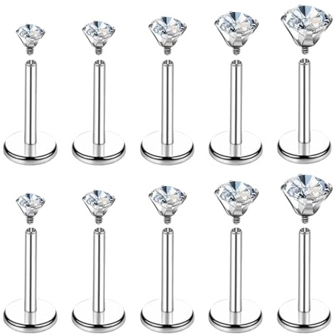 Yolev Anillos de nariz 18G 16G de acero inoxidable con respaldo plano Pendientes internos de cartílago Anillos de labio Medusa Pendientes de tragus Labret Joyería de piercing Medusa Anillos de labio