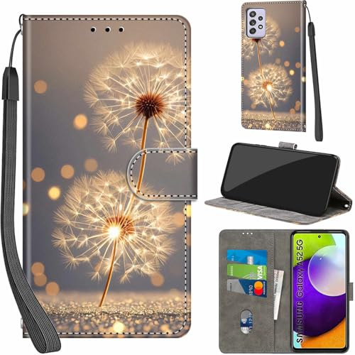PHINIENLAND Coque pour Samsung Galaxy A52 4G/5G Portefeuille Pissenlit | 3 emplacements cartes, 1 poche billets, Fermeture magnétique, Fonction support, Étui de protection pour Samsung A52