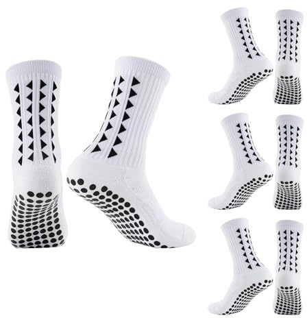 Ornatique 3 Pairs Football Grip Socks for Men, Non Slip Football Socks, Grip Socks Football for Basketball Soccer Volleyball Running Trekking Hiking Rugby Cycling Yoga (Size 5-11) (white)