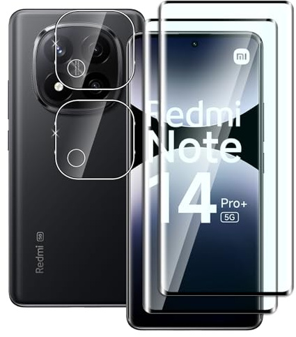 FWKDWHPH [2+2 Piezas Cristal Templado para Xiaomi Redmi Note 14 Pro Plus 5G y Protector de Lente de cámara,Dureza 9H, Anti-Arañazos, Sin Burbujas,3D Cobertura Completa,HD Protector de pantalla