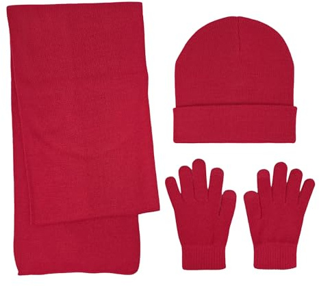 BRUCERIVER Winter Strick Schal Beanie Touchscreen Handschuhe 3PCS Set,Rot