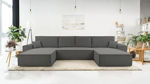 AXLIVING Grau Sofa U Form mit Schlaffunktion – Cedria U Wohnlandschaft 389 cm