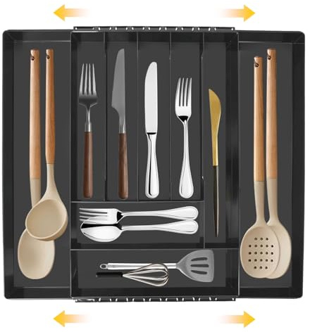 Junrvivy Besteckkasten für Schubladen, Skalierbar küchenorganizer Ausgeklappt 46 cm, Geeignet zur Aufbewahrung von Messern, Gabeln und Löffeln in der Küche Besteck organizer