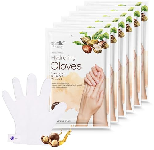 Epielle Hydrating Hand & Foot Masks, Relieve and Soften for Dry, Overworked Skin, Self Care Gifts for Women, Spa Kit, 6 Moisturizing Gloves & 6 Moisturizing Socks (Hydrating Hand Mask 6-Pack)
