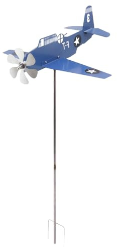 Wind Spinners Outdoor Metal with Solar Light Weather Vane 3D Airplane Shape Sturdy Stainless Steel Airplane Weather Vane Wind Windmill For Garden Patio Yard Outdoor Metal Decorative (Blue, 58cm)