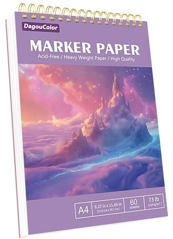 DagouColor Papel Marcadores de Alcohol, A4, 1 Pack, 60 Hojas (120 Páginas) Papel de Dibujo, Prevención de Fugas Papel Marcado Alcohol, Almohadilla de Dibujo Sin Acido para Artistas Adulto