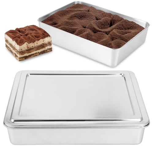 LuLobtg Loaf Tin, Stainless Steel Bread Loaf Pan with Lid, Rectangle Heavy Duty Cake Mould for Oven, Baking Tray Bakeware for Toast Cake Party Dessert Food Storage(33.6×28.5cm)