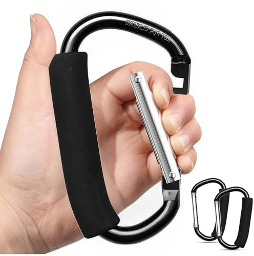 Buggy Clips, 2 Pack Heavy Duty Pram Hooks for Bags, Large Aluminum Pram Clips for Buggy, Stroller Hooks with Carabiner for Diaper Bags & Shopping, Pushchair Accessories (Black)