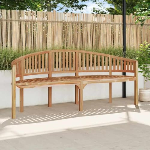 QUAHEAS Bananenbank 200 cm Massivholz Teakholz Garten Bank wetterfest für Terrasse, stilvolle Outdoor Möbel, langlebige Bänke für den Außenbereich, Elegante Bequeme Sitzgelegenheit