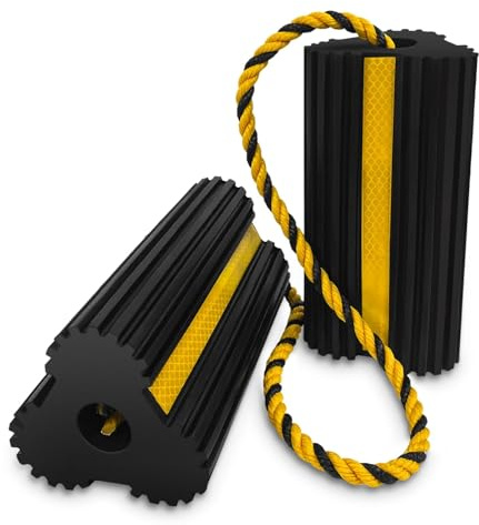 QICBYING 2 Cunei in Gomma con Corda in Nylon, Cunei di Accesso Antiscivolo Riflettenti Gialli, Cunei di Sicurezza per Freni, Cunei Scanalati per Auto, Roulotte, Furgone per Cavalli, Camper