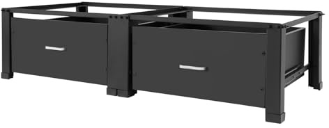 Waschmaschinen Untergestell, 127x54x37,8cm Waschmaschinensockel, Doppelter Waschmaschinen-Untergestell, Waschmaschinen-Untergestell mit 2 Ablagen, für Badezimmer, Waschküchen (Schwarz)