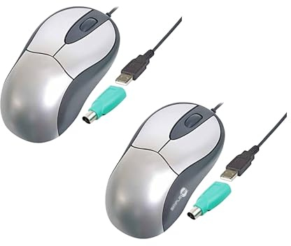 SIMPLETEK - 2x Mouse Ottico USB/PS2 Combo Ergonomico | Cablato, 800 DPI, 3 pulsanti | Windows Linux Sistemi Legacy | Adattatore PS/2 incluso
