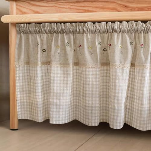 Ricemru Leinenoptik Scheibengardine Blickdicht Lichtdurchlässig Landhaus Kurz 50cm Bistrogardinen Leinengardine Kurzvorhang Kurzstores Kurzvorhang Halb Gardinen mit Bestickt Blumen Kariert 120x50