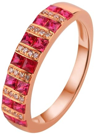 Lirzxin Anelli Argento Sterling 925, Anello Fede Donna Elegante Fila Brillante Rubino Rosso Sintetico da 0.77ct e Moissanite Anello per Fidanzata, Sposa Oro Rosa Misura 11