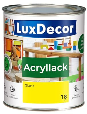 LuxDecor Acryllack 750ml Glänzend (18) Ägyptische Sonne, Holzlack Buntlack, Spielzeuge Metall Möbel Fenster Sicher Kindermöbel Spielzeuge