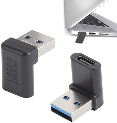 LOLANIUT 2 st USB C till USB 3.0-adapter, set om 2, OTG-adapter med 90 graders högervinklad vinkelkontakt, USB C-adapter för snabb dataöverföring, plug and play, kompatibel med MacBook, PC och mer
