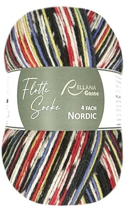 Rellana Flotte Socke Nordic Sockenwolle, 4-fädig, 75% Schurwolle Superwash, 25% Polyamid, Trocknergeeignet, Mulesingfrei, für Norwegermuster Socken (3173)